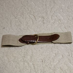 Brighton Women's Belt Brown Leather With Stretch Fabric And Brass Buckle 43107